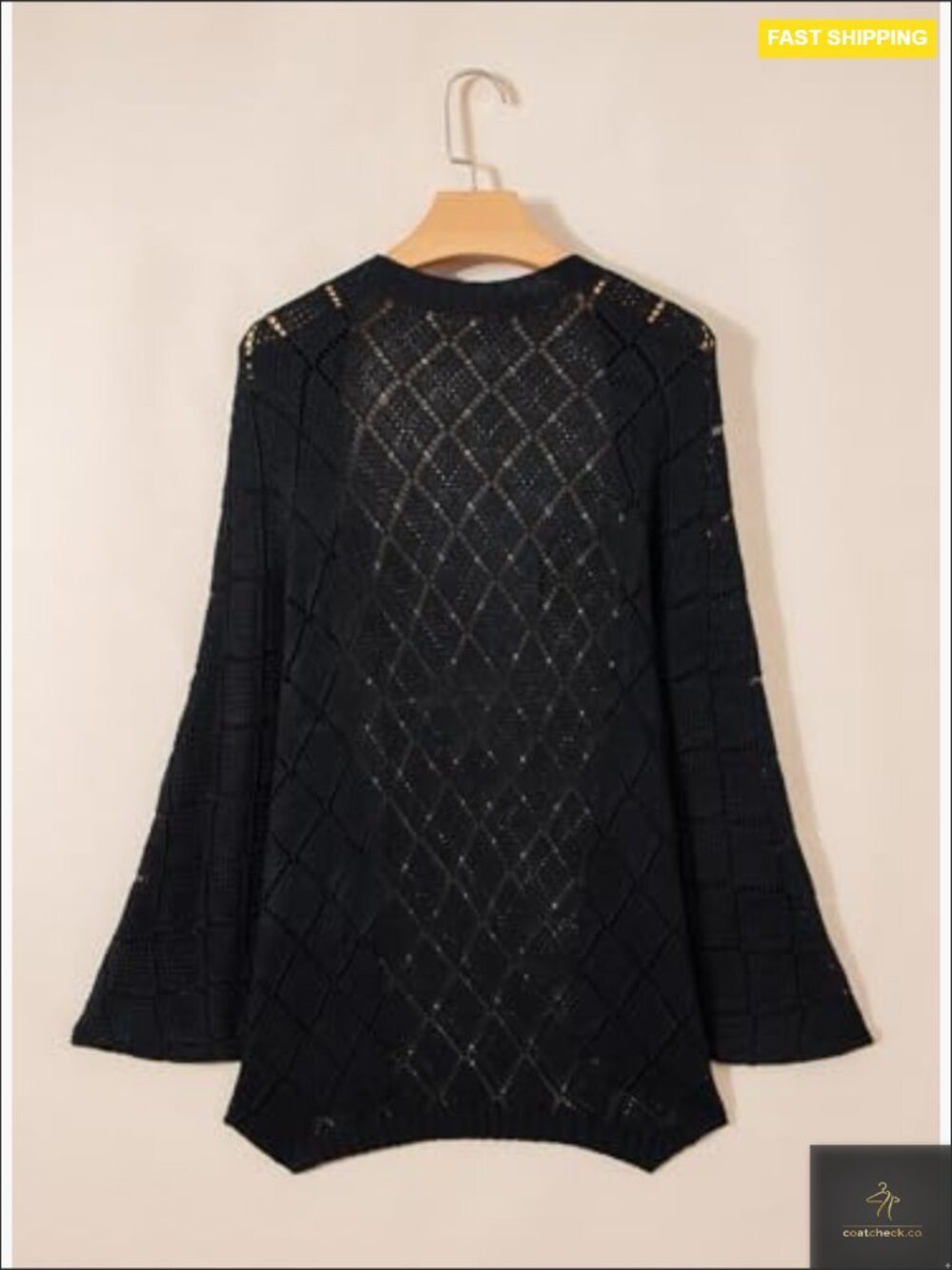 Oversized Crochet Batwing Sleeve Cardigan Boho Hollow Out Lightweight Shrug - Picture 5 of 7